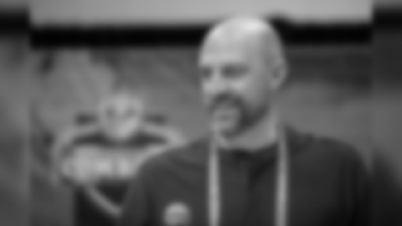Chicago Bears head coach Matt Nagy talks to the media at the NFL Scouting Combine on Wednesday, Feb. 27, 2019 in Indianapolis. (Detroit Lions via AP)