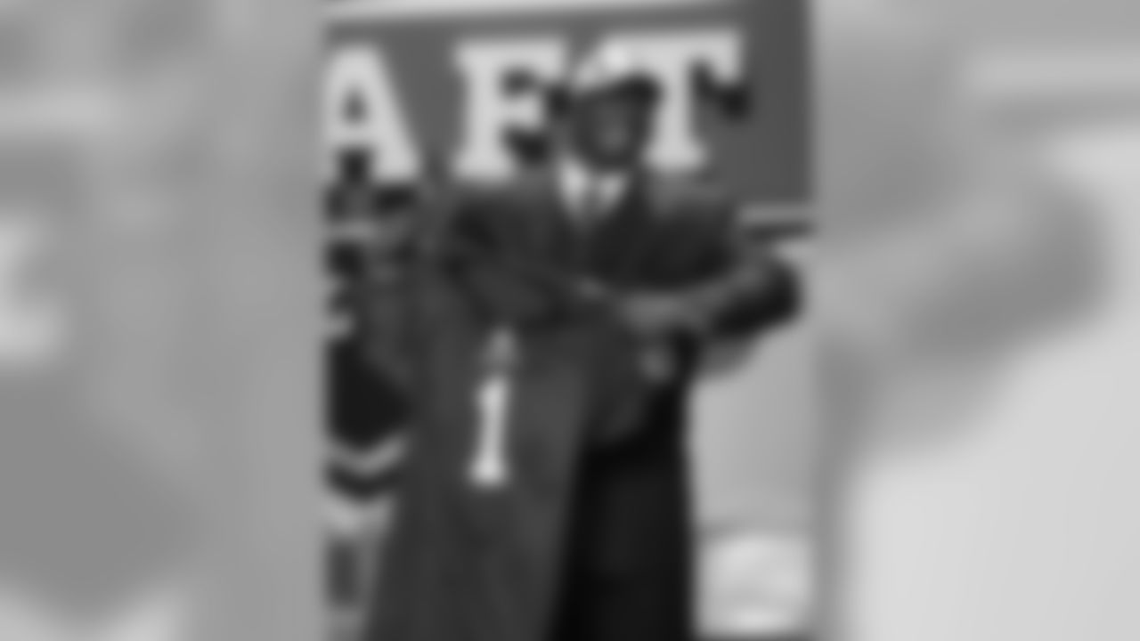 Oklahoma defensive tackle Gerald McCoy holds up a jersey after he was selected as the third overall pick by the Tampa Bay Buccaneers in the first round of the NFL football draft at Radio City Music Hall, Thursday, April 22, 2010, in New York. (AP Photo/Jason DeCrow)