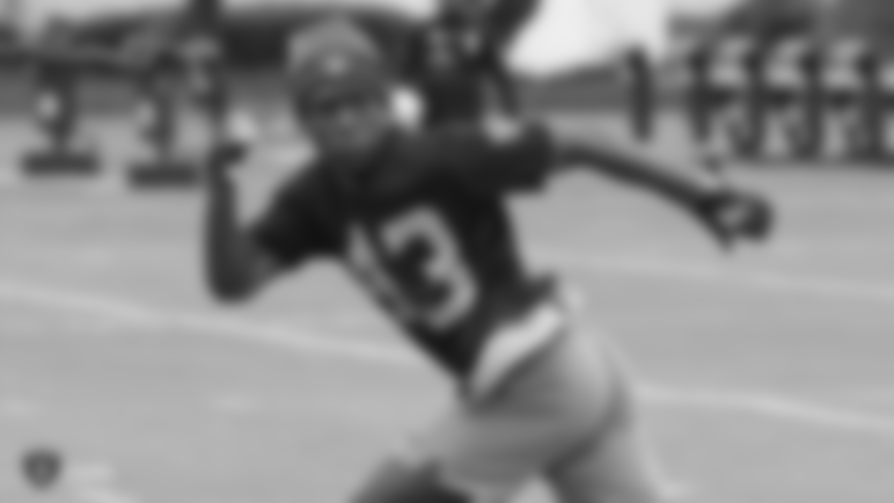 Raiders defensive back Makinton Dorleant (43) at a workout during phase two of the offseason program at the Raiders Practice Facility in Alameda, Calif.