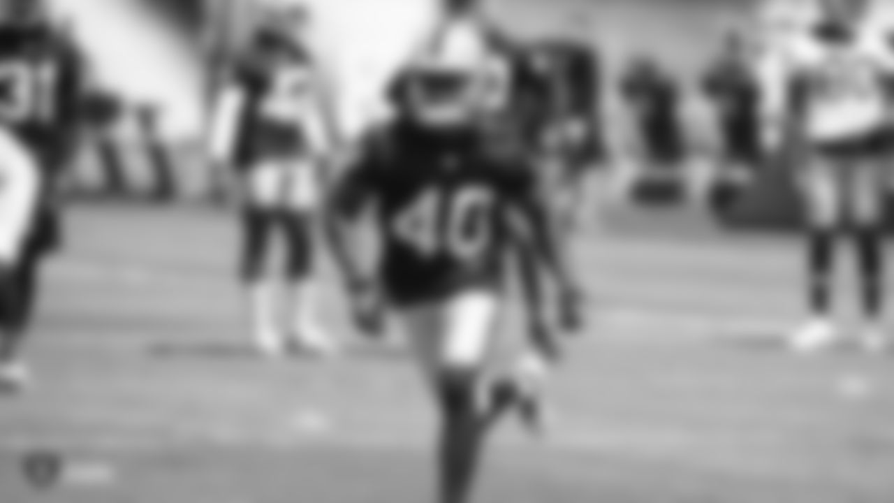 Raiders cornerback D.J. Killings (40) at an Organized Team Activity (OTA) at the Raiders Practice Facility in Alameda, Calif.