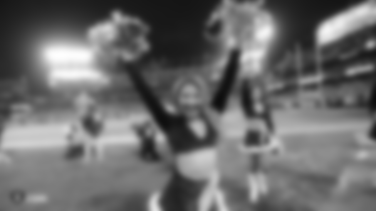 The Raiderettes on the sidelines at the Oakland Raiders game against the Denver Broncos at Oakland-Alameda County Coliseum, Monday, December 24, 2018, in Oakland, California. The Oakland Raiders won 24-17.