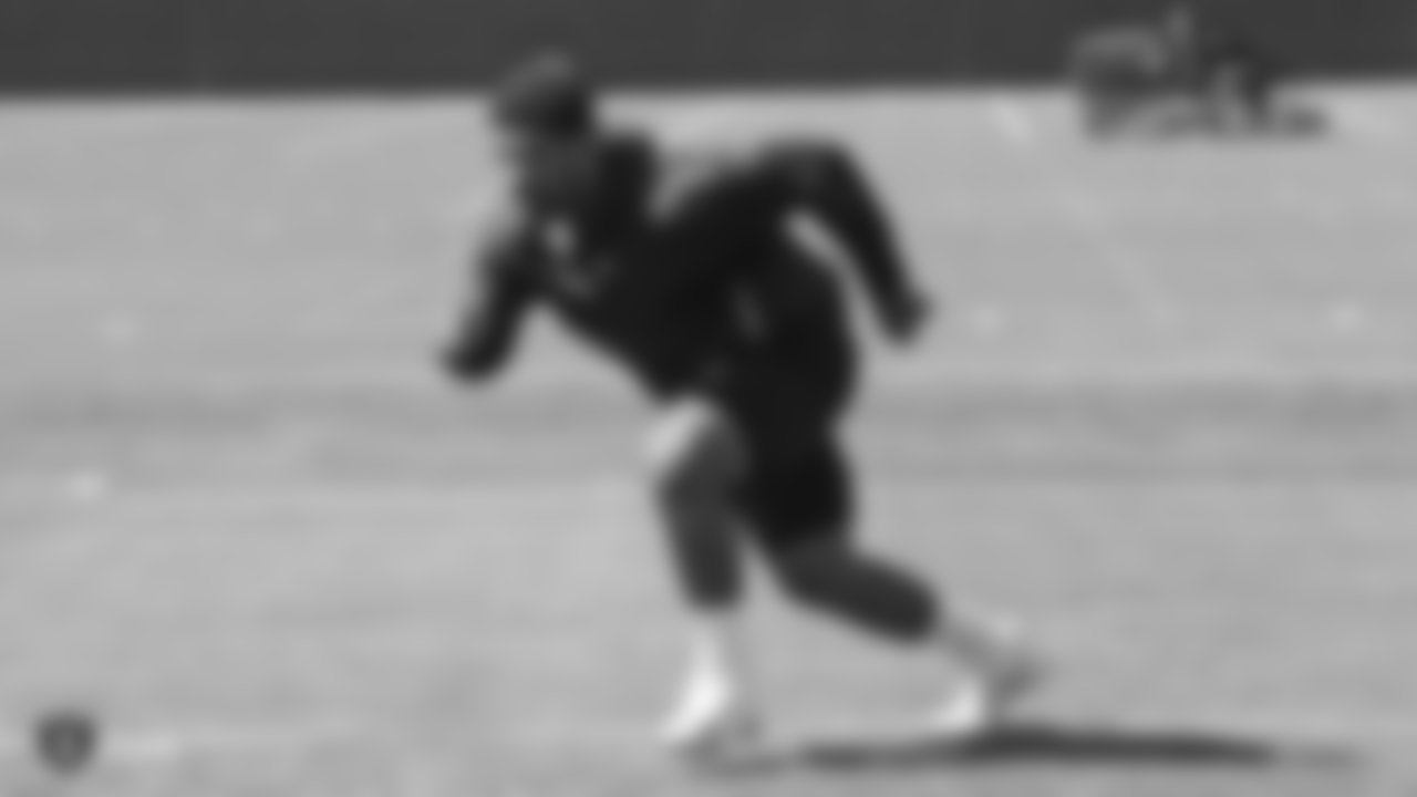 Raiders running back Chris Warren III at a workout during phase one of the offseason program at the Raiders Practice Facility in Alameda, Calif.