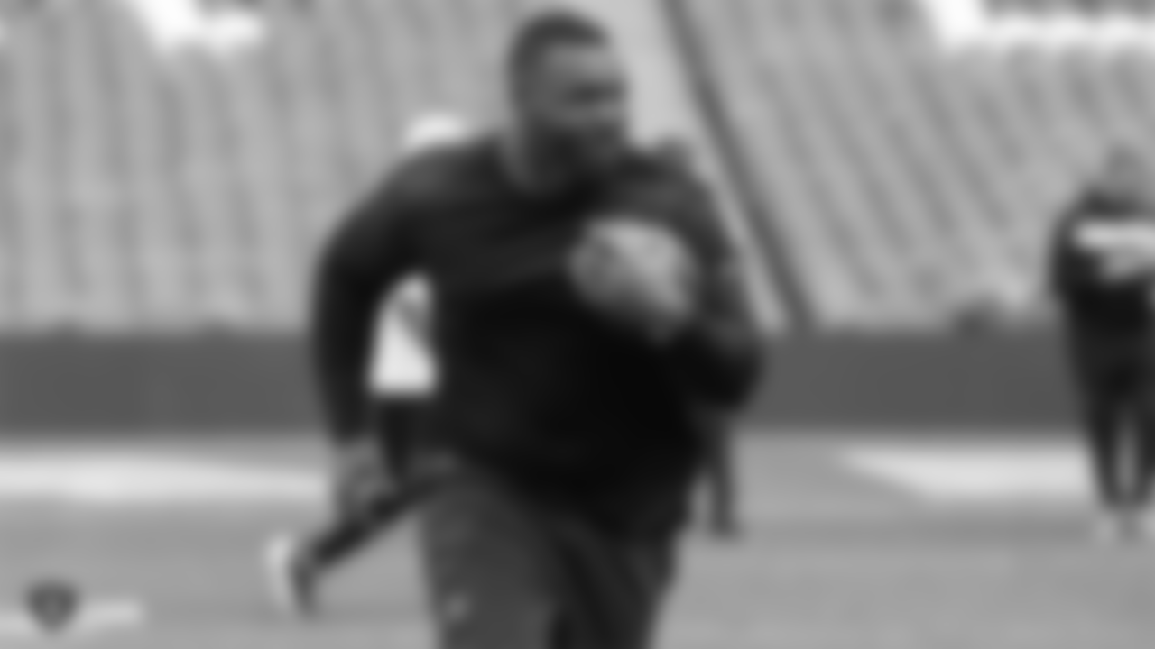 Oakland Raiders defensive tackle Maurice Hurst (73) on the field for a walk through before their game against the Seattle Seahawks, Saturday, October 13, 2018, in London, England.