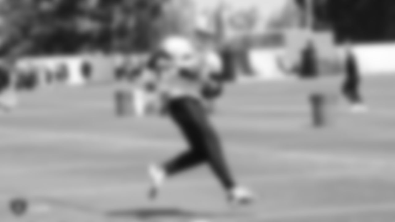 Raiders tight end Foster Moreau (87) at an Organized Team Activity (OTA) at the Raiders Practice Facility in Alameda, Calif.
