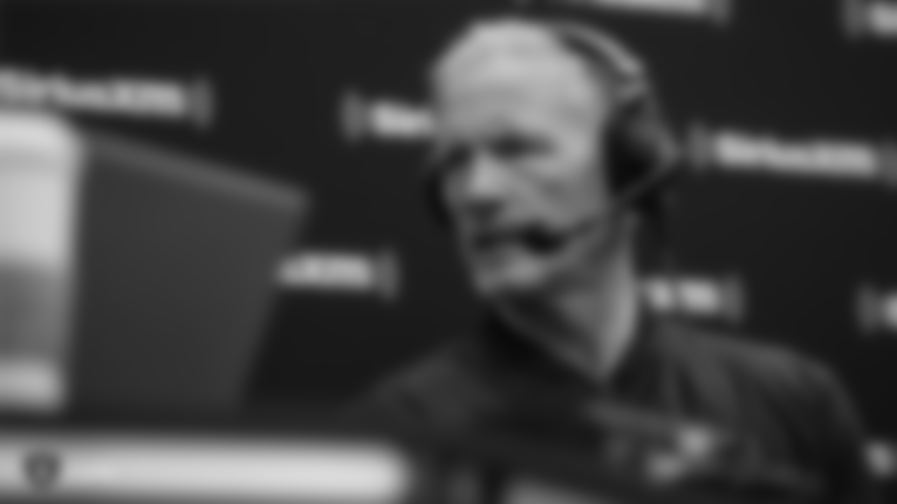 Oakland Raiders general manager Mike Mayock interviews with SiriusXM NFL Radio at the 2019 NFL Scouting Combine at Lucas Oil Stadium, Wednesday, February 27, 2019, in Indianapolis, Ind.