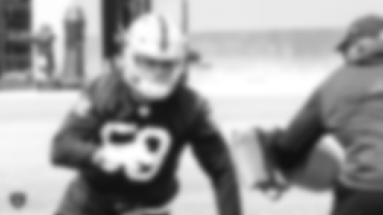 Oakland Raiders linebacker Kyle Wilber (58) at an Organized Team Activity (OTA) at the Oakland Raiders Practice Facility, Wednesday, May 30, 2018, in Alameda, California.