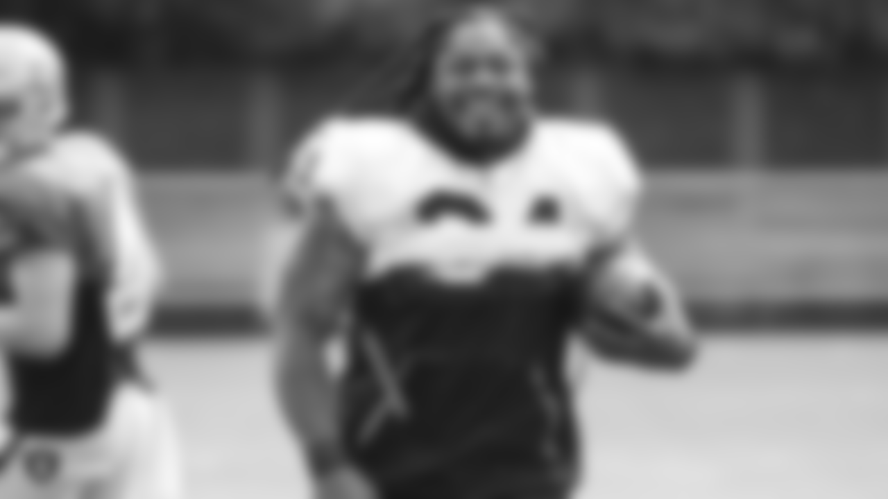 Oakland Raiders running back Marshawn Lynch (24) on the field for practice at 2018 Training Camp at The Oakland Raiders Napa Valley Training Complex, Wednesday, August 1, 2018, in Napa, California.