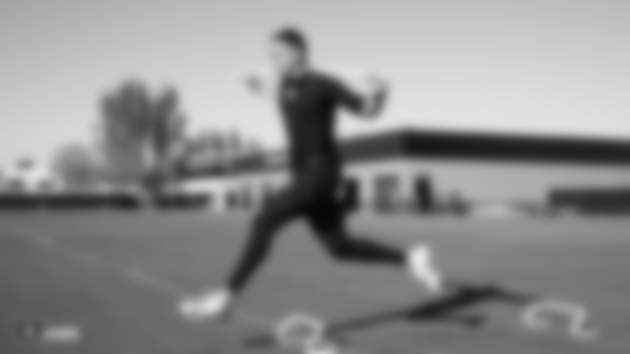 Raiders kicker Eddy PiƱeiro at a workout during phase one of the offseason program at the Raiders Practice Facility in Alameda, Calif.