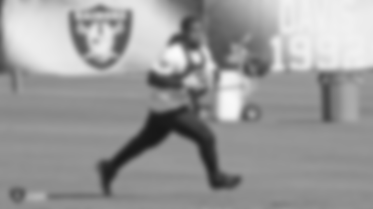 Raiders running back DeAndré Washington at a workout during phase two of the offseason program at the Raiders Practice Facility in Alameda, Calif.
