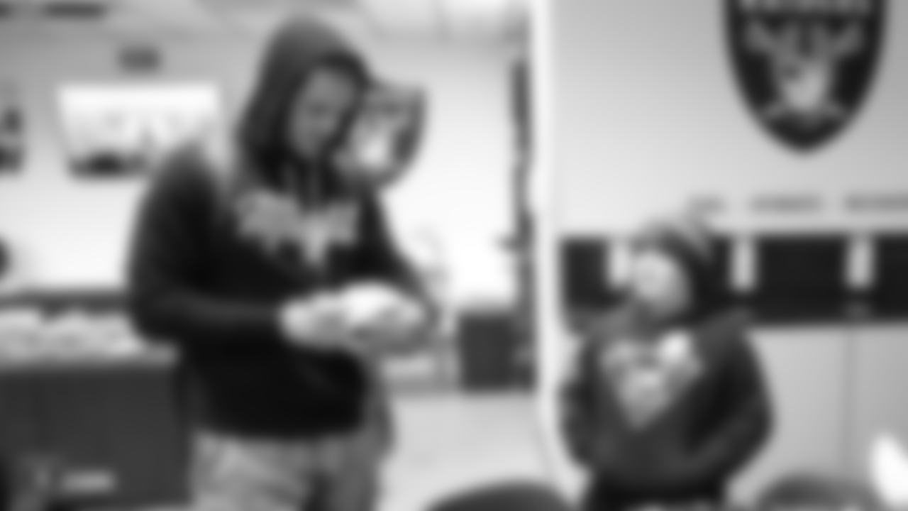 Zander and his family from the Make-A-Wish Foundation visit the Oakland Raiders Practice Facility in Alameda, California to get a tour of the facility, watch the team practice, and meet the players, Sunday, December 23, 2018.