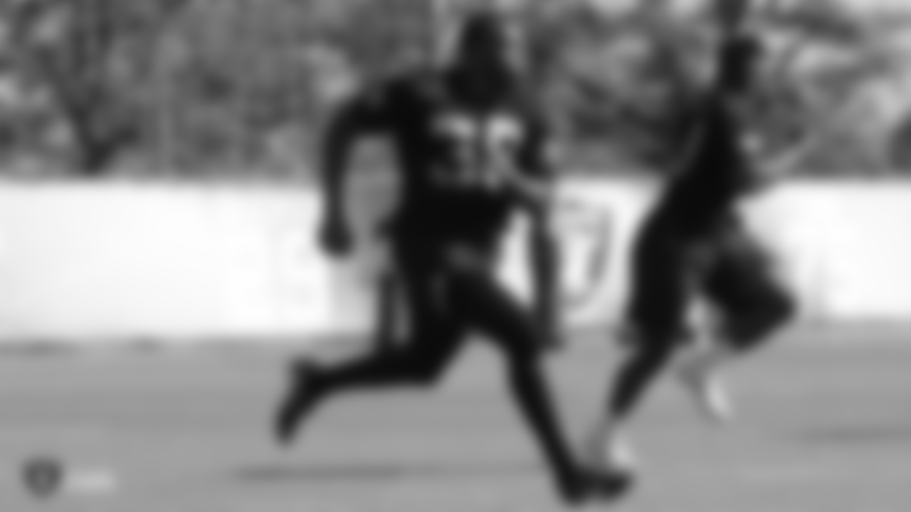 Raiders safety Jordan Richards hits the practice field in Alameda, Calif. for phase two of the offseason workouts.
