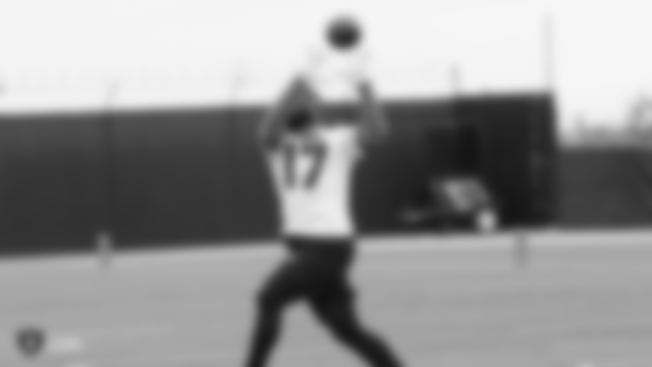 Raiders wide receiver/return specialist Dwayne Harris (17) at a workout during phase two of the offseason program at the Raiders Practice Facility in Alameda, Calif.