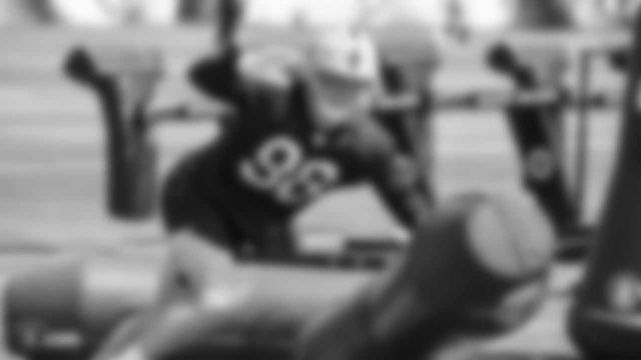 Raiders defensive end Maxx Crosby (98) at an Organized Team Activity (OTA) at the Raiders Practice Facility in Alameda, Calif.
