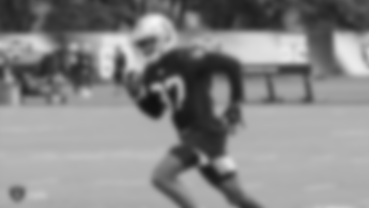 Raiders cornerback Dylan Mabin (37) at day three of 2019 Rookie Minicamp at the Raiders Practice Facility in Alameda, Calif.