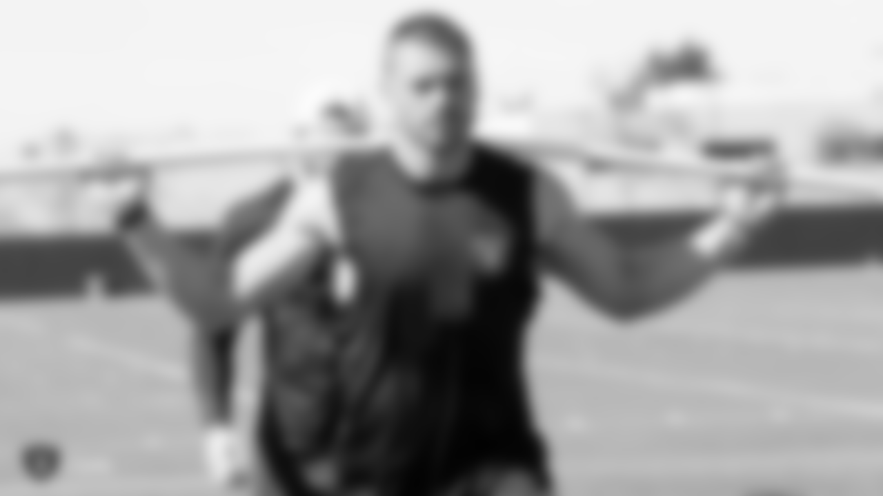 Raiders tight end Derek Carrier at a workout during phase one of the offseason program at the Raiders Practice Facility in Alameda, Calif.