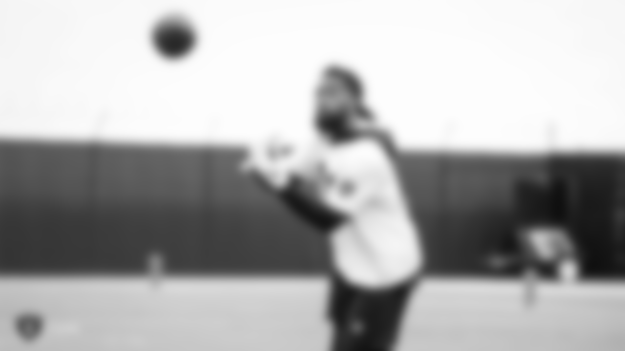 Raiders wide receiver Keon Hatcher (14) at a workout during phase two of the offseason program at the Raiders Practice Facility in Alameda, Calif.