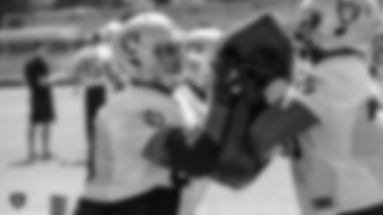 Oakland Raiders offensive lineman Oday Aboushi (60) on the field for practice at 2018 Training Camp at The Oakland Raiders Napa Valley Training Complex, Saturday, August 4, 2018, in Napa, California.