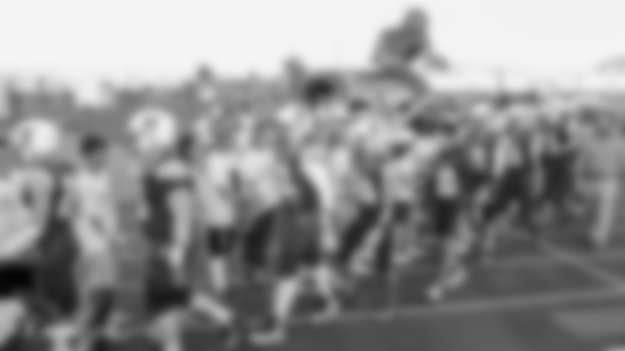 Oakland Raiders alumni and the Raiderettes visit Foothill High School to celebrate the kickoff of the Clark County School District high school 2018 football season, Friday, August 31, 2018, in Henderson, Nevada.