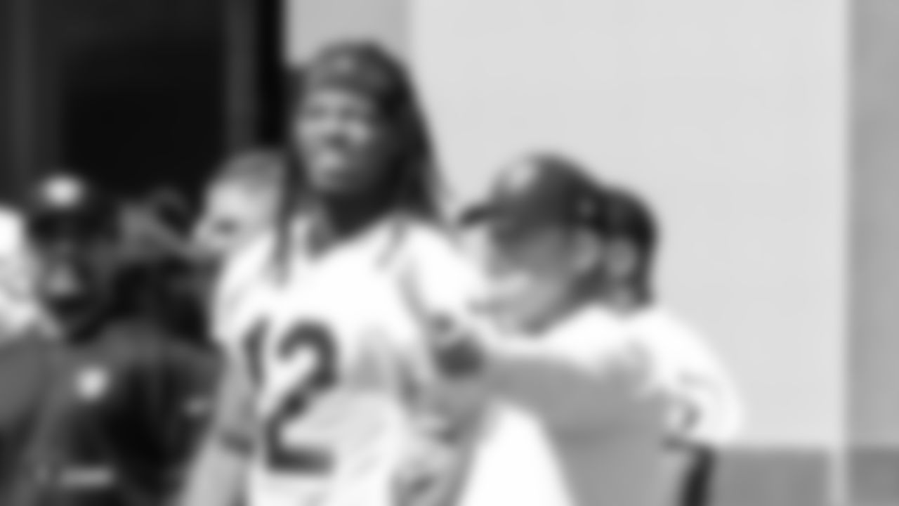 Oakland Raiders wide receiver Martavis Bryant (12) and head coach Jon Gruden at an Organized Team Activity (OTA) at the Oakland Raiders Practice Facility, Tuesday, May 29, 2018, in Alameda, California.