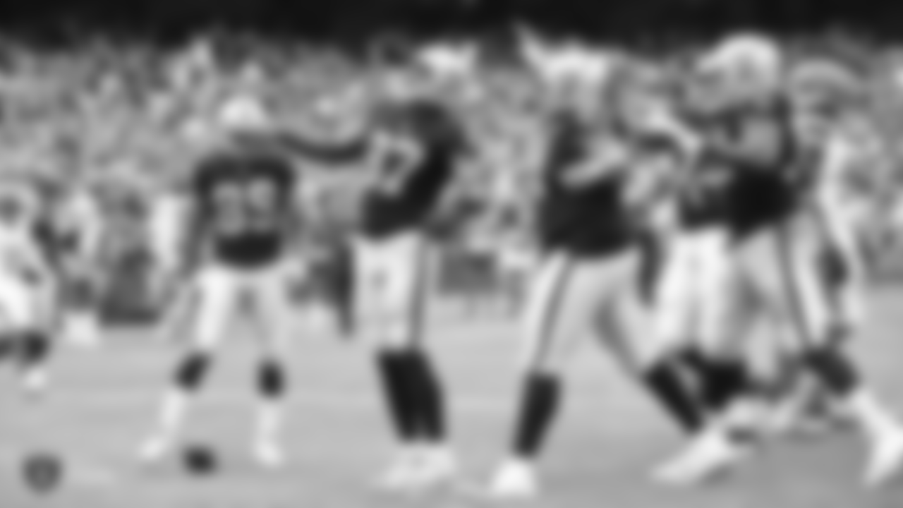 Oakland Raiders wide receiver Amari Cooper (89), tight end Jared Cook (87), center Rodney Hudson (61), and offensive guard Kelechi Osemele (70) during the Oakland Raiders regular season game against the Cleveland Browns at Oakland-Alameda County Coliseum, Sunday, September 30, 2018, in Oakland, California. The Oakland Raiders won 45-42.