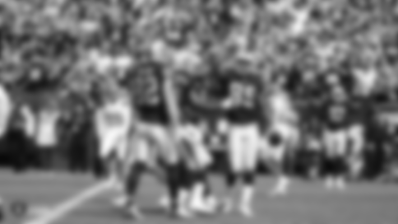 Oakland Raiders wide receiver Amari Cooper (89) celebrates during the Oakland Raiders regular season game against the Cleveland Browns at Oakland-Alameda County Coliseum on September 30th, 2018, in Oakland, California. The Oakland Raiders won 45-42.