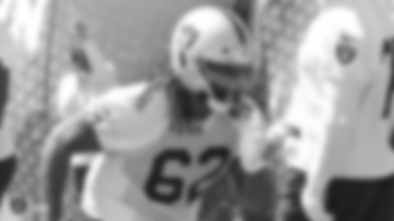 Oakland Raiders guard Lukayus McNeil (62) at day two of 2019 Rookie Minicamp at the Oakland Raiders Practice Facility, Saturday, May 4, 2019, in Alameda, Calif.