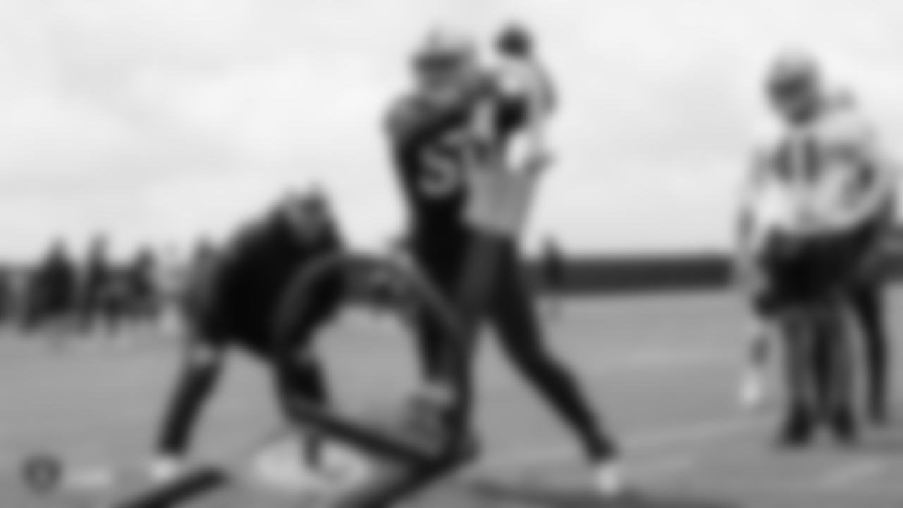 Raiders linebacker Kyle Wilber (58) at an Organized Team Activity (OTA) at the Raiders Practice Facility in Alameda, Calif.