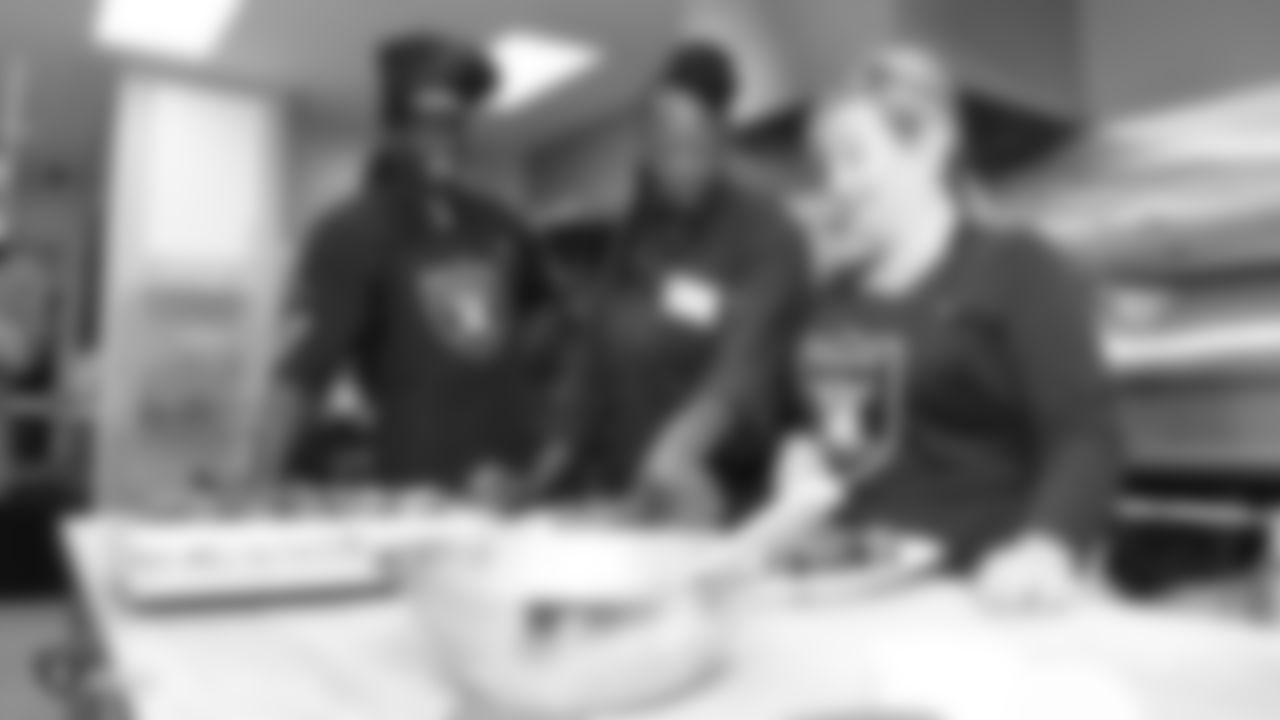 The Raiders, represented by safety Reggie Nelson, running back Chris Warren III, linebacker Jason Cabinda, linebacker Marquel Lee, linebacker Shilique Calhoun, linebacker Kyle Wilber, and defensive tackle Clinton McDonald, partner with the American Cancer Society to host 25 cancer survivors for a cooking class at Kitchen on Fire Oakland in recognition of the NFL's Crucial Catch initiative, Tuesday, October 23, 2018, in Oakland, California.
