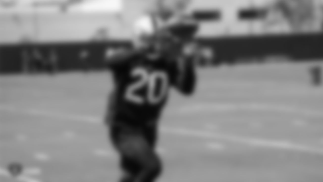 Raiders cornerback Daryl Worley (20) at an Organized Team Activity (OTA) at the Raiders Practice Facility in Alameda, Calif.
