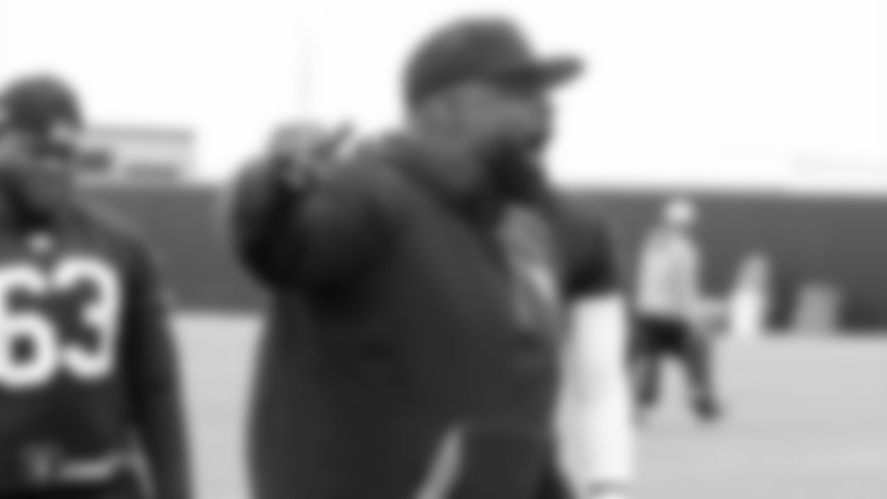 Raiders defensive line coach Brentson Buckner at an Organized Team Activity (OTA) at the Raiders Practice Facility in Alameda, Calif.
