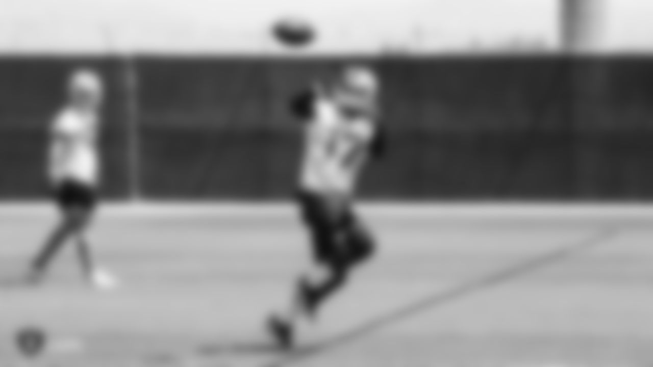 Oakland Raiders wide receiver and return specialist Dwayne Harris (17) at a Mandatory Mini Camp at the Oakland Raiders Practice Facility, Tuesday, June 12, 2018, in Alameda, California.