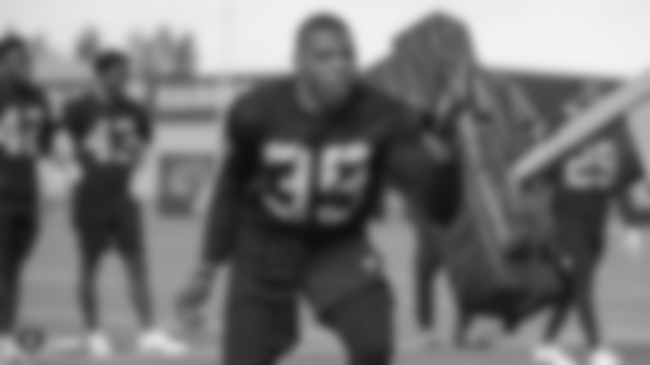 Raiders safety Jordan Richards (39) at a workout during phase two of the offseason program at the Raiders Practice Facility, in Alameda, Calif.