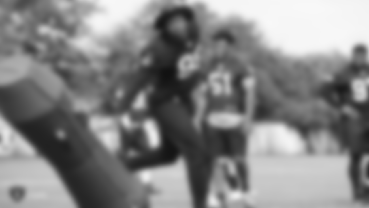 Oakland Raiders defensive end Arden Key (99) on the field for practice at the Oakland Raiders Practice Facility, Wednesday, October 3, 2018, in Alameda, California.