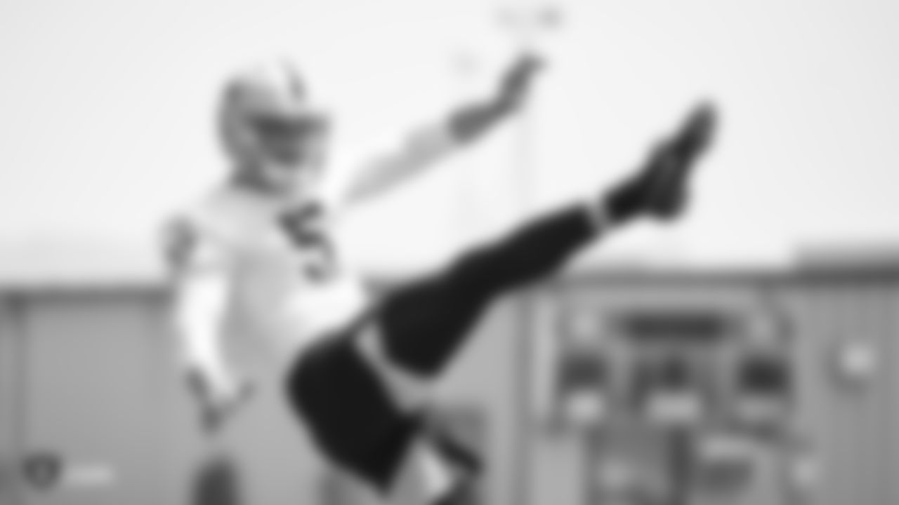 Raiders punter Johnny Townsend (5) at an Organized Team Activity (OTA) at the Raiders Practice Facility in Alameda, Calif.