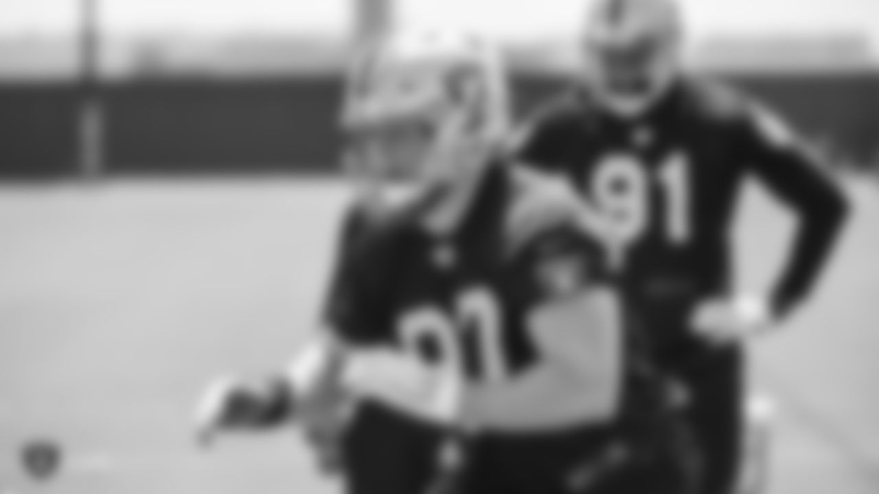 Raiders defensive end Josh Mauro (97) at an Organized Team Activity (OTA) at the Raiders Practice Facility in Alameda, Calif.
