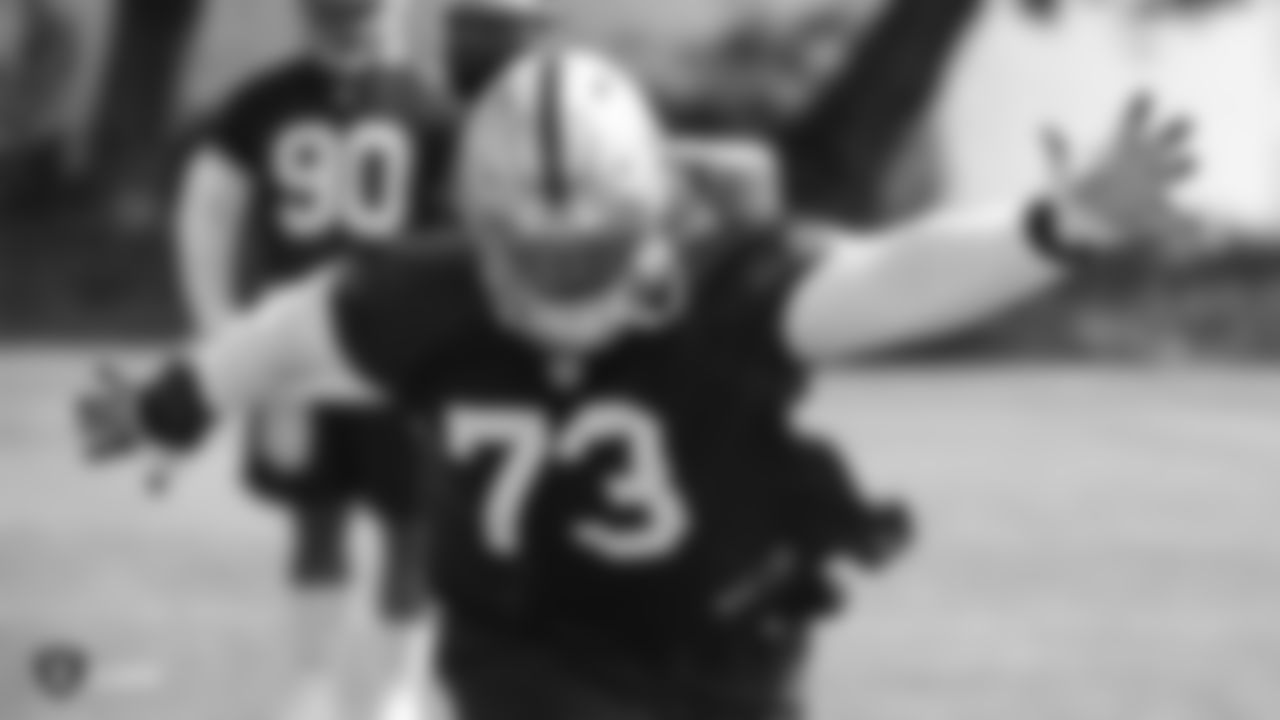 Raiders defensive tackle Maurice Hurst (73) at an Organized Team Activity (OTA) at the Raiders Practice Facility in Alameda, Calif.