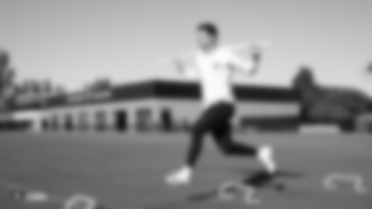 Raiders punter Drew Kaser at a workout during phase one of the offseason program at the Raiders Practice Facility in Alameda, Calif.