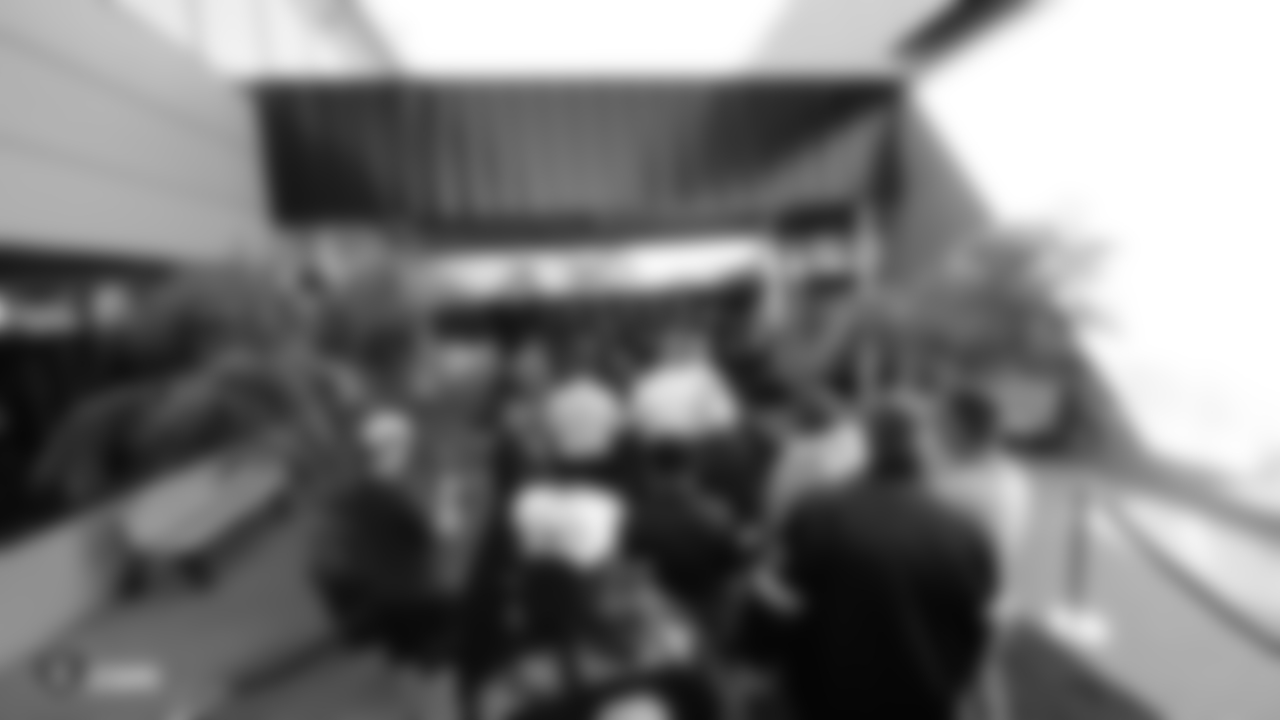 Oakland Raiders executives, alumni, staff, players and fans enjoy a draft party on Day 1 of the 2019 NFL Draft at Raiders Headquarters on Thursday, April 25, 2019 in Alameda, Calif.