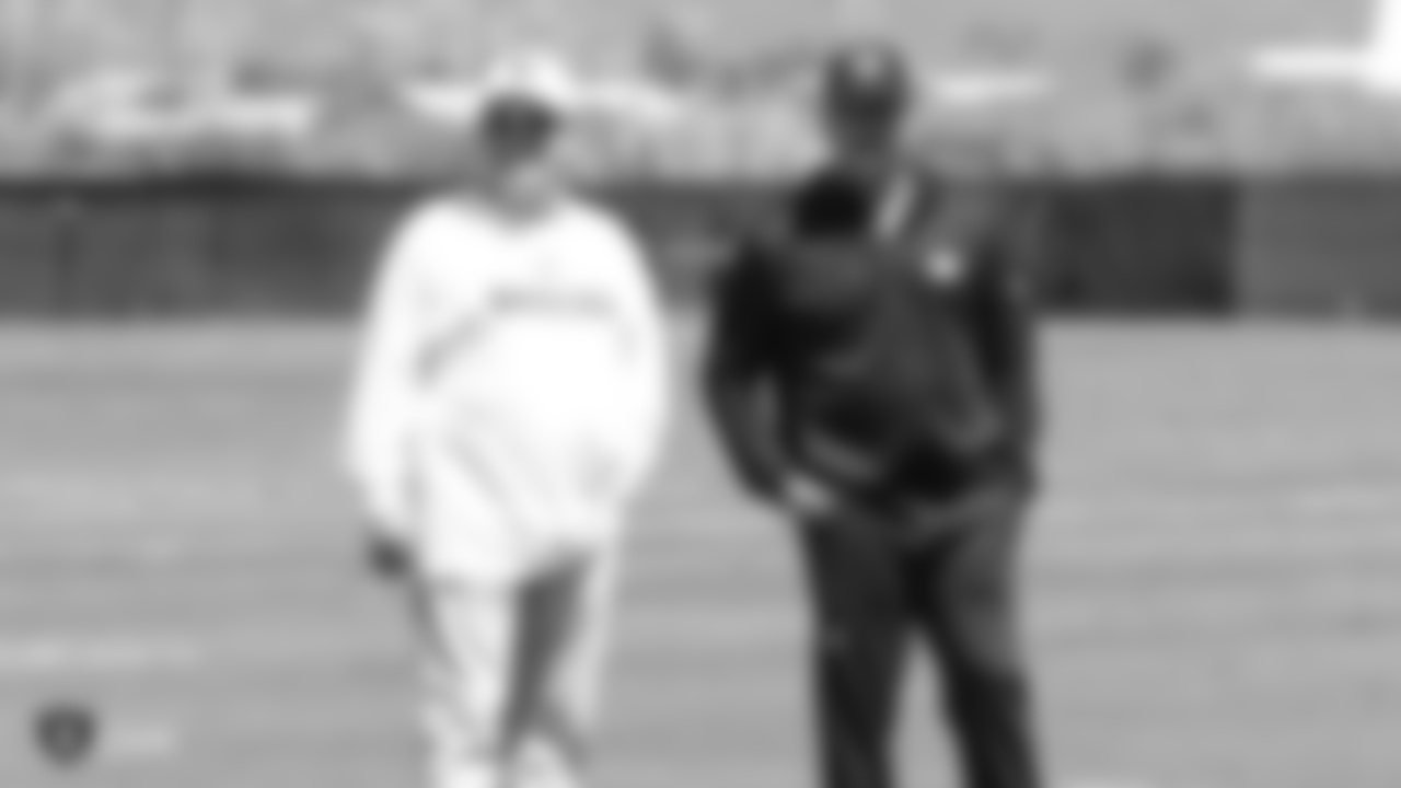 Oakland Raiders owner Mark Davis and head coach Jon Gruden at day two of 2019 Rookie Minicamp at the Oakland Raiders Practice Facility, Saturday, May 4, 2019, in Alameda, Calif.