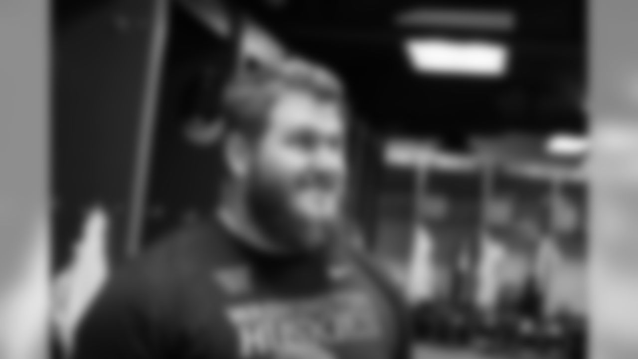 Defensive tackle (91) Greg Gaines of the Los Angeles Rams arrives at Cal Lu to see his locker and try on his equipment, Monday, May 13, 2019, in Thousand Oaks, CA. (Jeff Lewis/Rams)