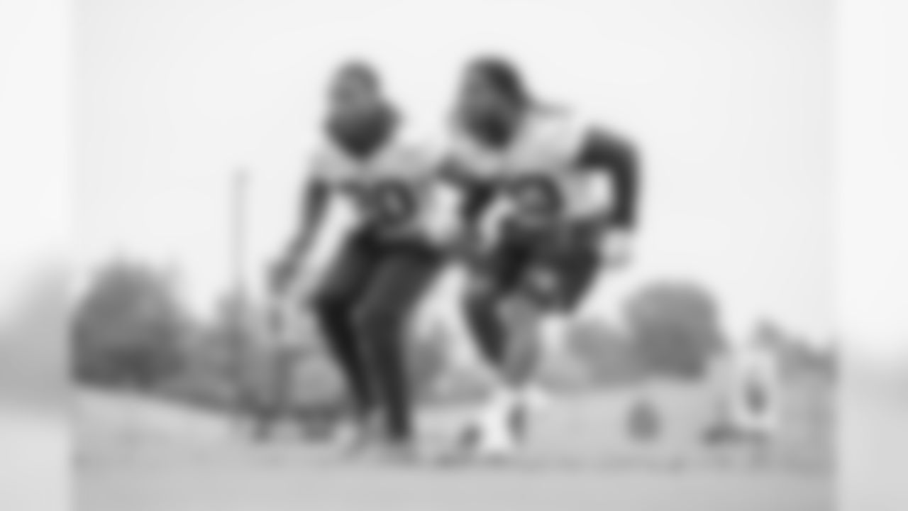 Cornerback's (20) Troy Hill and (23) Nickell Robey-Coleman of the Los Angeles Rams work out on the field during Phase II of the offseason program, Wednesday, May 15, 2019, in Thousand Oaks, CA. (Jeff Lewis/Rams)