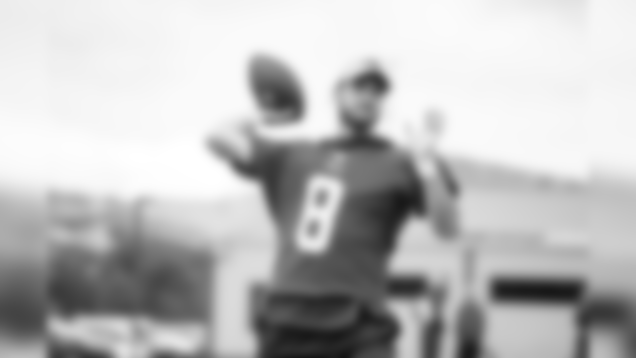 Quarterback (8) Brandon Allen of the Los Angeles Rams practices on day 5 of Phase II of the offseason program workouts, Monday, May 6, 2019, in Thousand Oaks, CA. (Jeff Lewis/Rams)