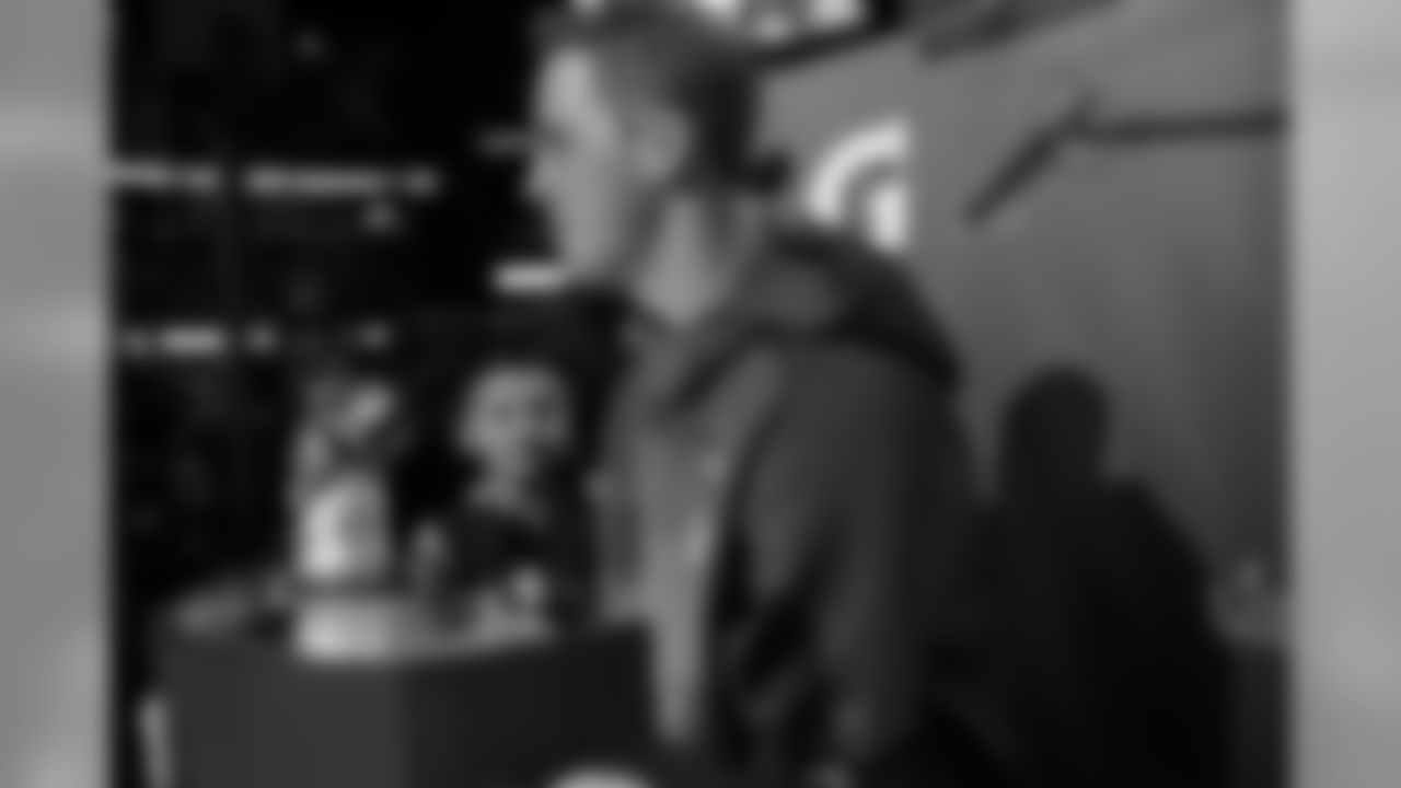Quarterback (16) Jared Goff of the Los Angeles Rams is interviewed during Opening Night at State Farm Arena for Super Bowl LIII festivities. The Los Angeles Rams face off versus the New England Patriots. Monday, January 28, 2019, Atlanta, GA. (Will Navarro/Rams)