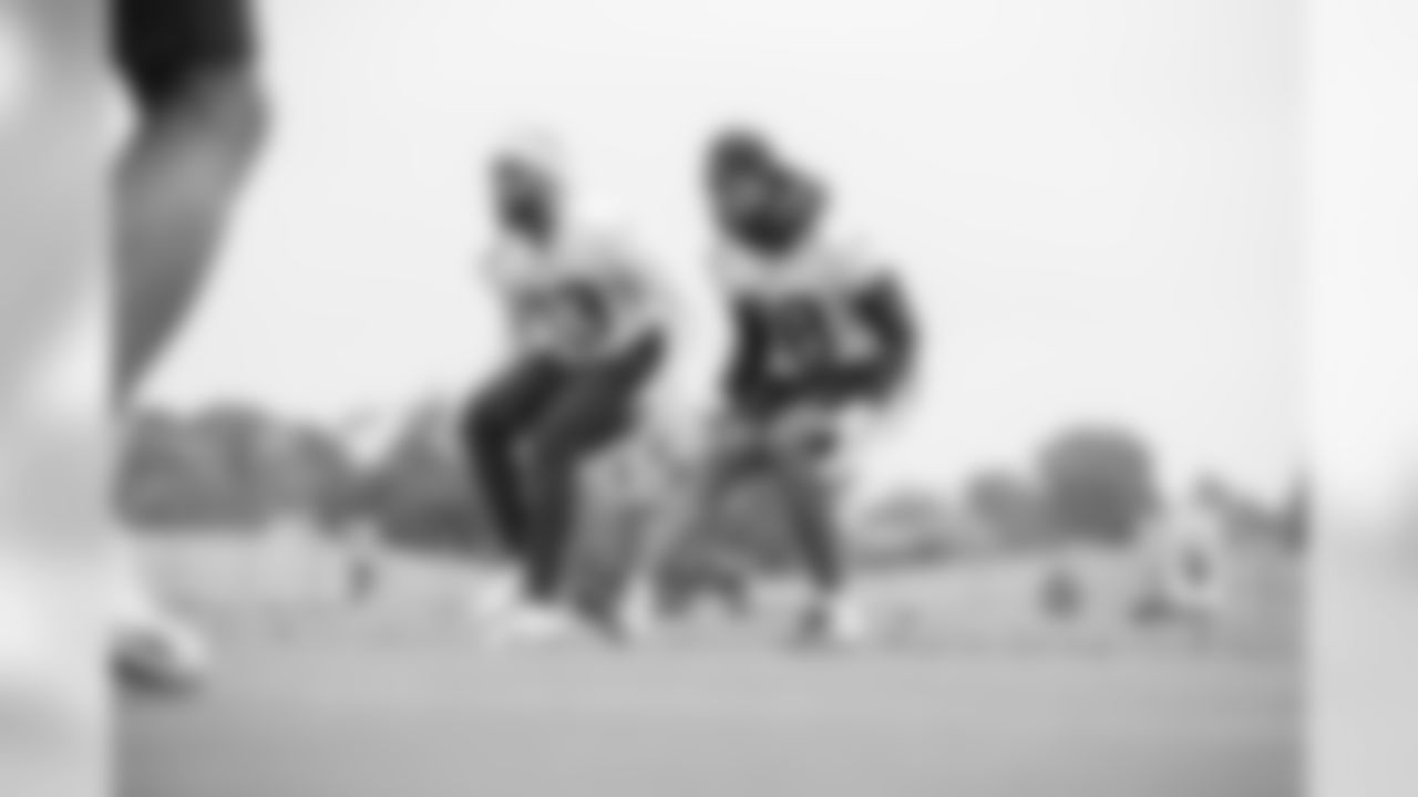 Safety (43) John Johnson III and cornerback (38) Steven Parker of the Los Angeles Rams work out on the field during Phase II of the offseason program, Wednesday, May 15, 2019, in Thousand Oaks, CA. (Jeff Lewis/Rams)