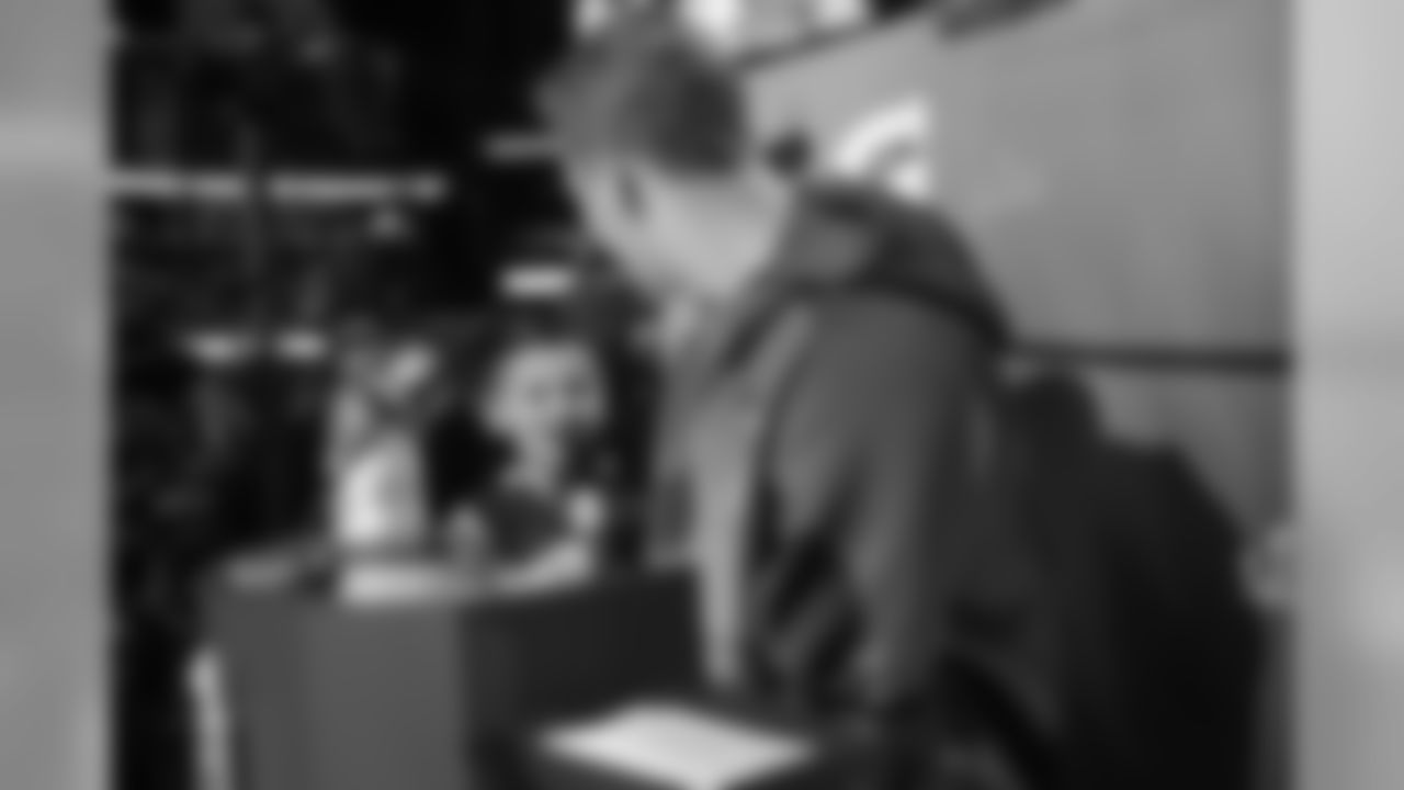 Quarterback (16) Jared Goff of the Los Angeles Rams is interviewed during Opening Night at State Farm Arena for Super Bowl LIII festivities. The Los Angeles Rams face off versus the New England Patriots. Monday, January 28, 2019, Atlanta, GA. (Will Navarro/Rams)