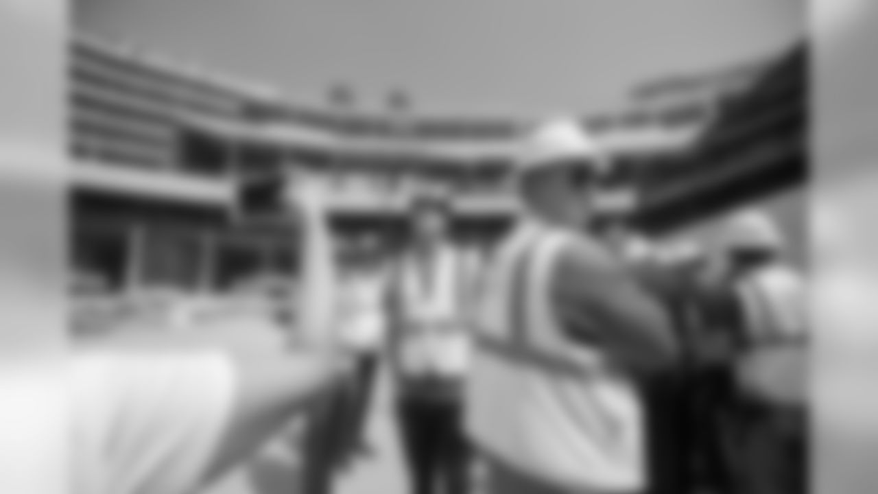 Quarterback (16) Jared Goff of the Los Angeles Rams takes a tour with the team of the new Inglewood Stadium site, Thursday June 14, 2018, in Inglewood, CA. (Jeff Lewis/Rams)