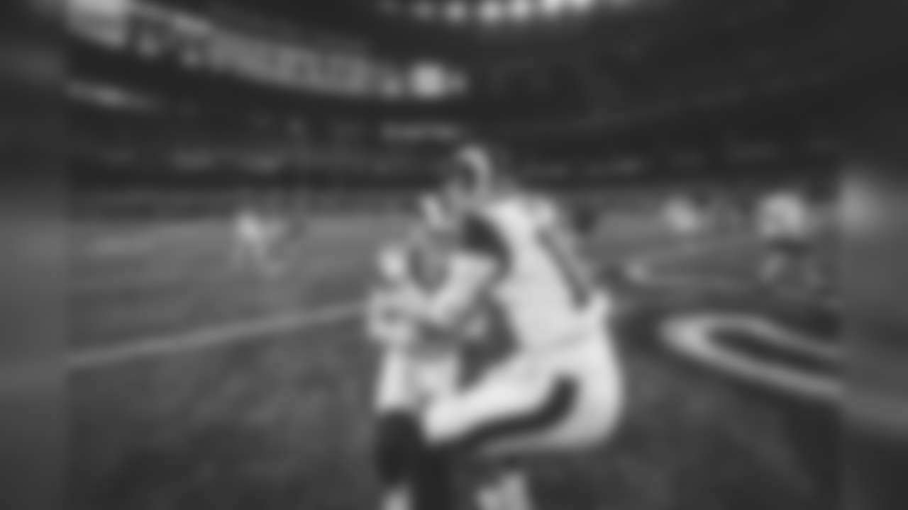 Los Angeles Rams quarterback Jared Goff (16) and Los Angeles Rams punter Johnny Hekker (6) during an NFL football game against the XXXX, Sunday, Jan. 20, 2019 in New Orleans. (Ric Tapia/NFL)