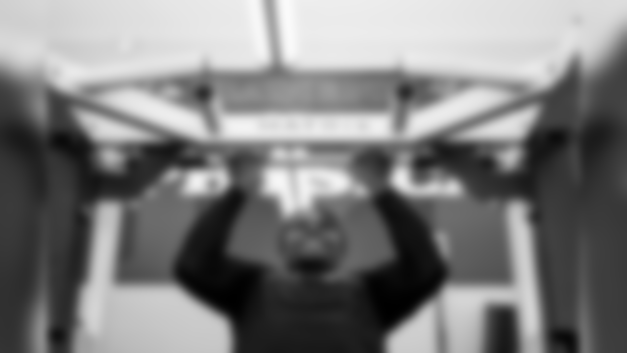 Baltimore Ravens' players participate in the first day of team offseason workouts at the Under Armor Performance Center on April 15, 2019 in Owings Mills, MD.