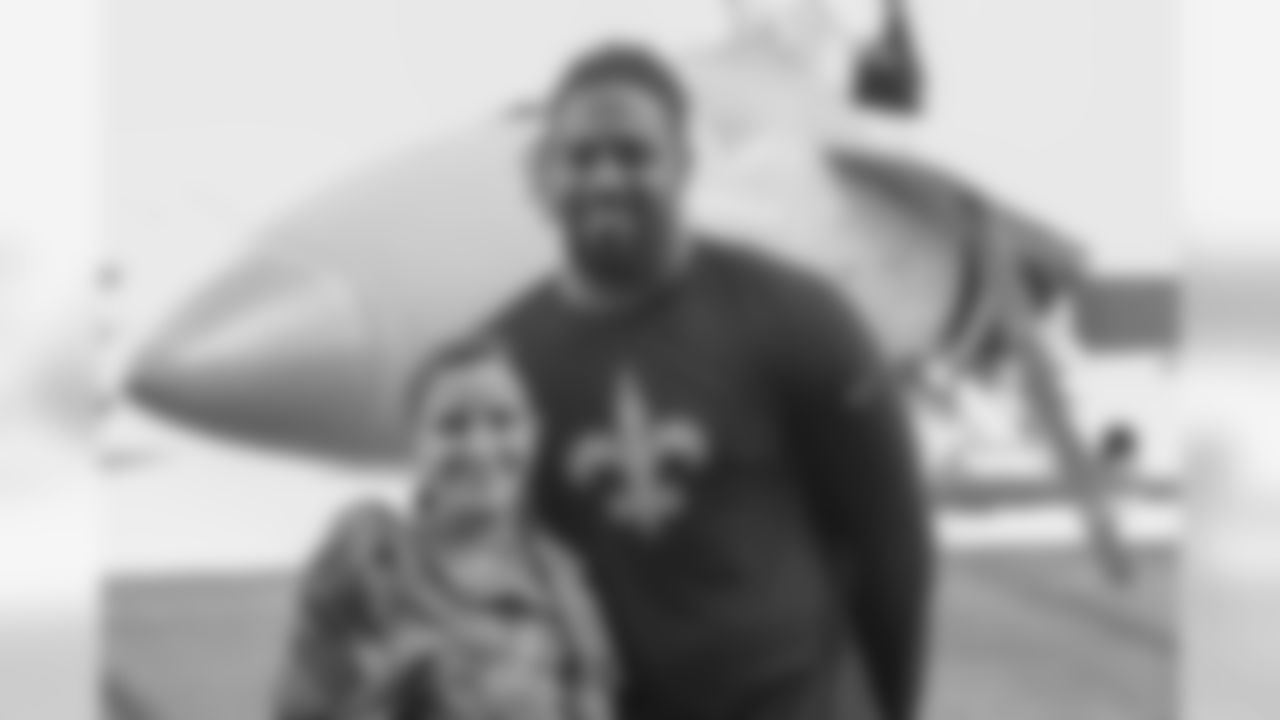 New Orleans Saints players visit with service men and women as well as tour the facilities at Naval Air Station Joint Reserve Base in Belle Chasse on October 30, 2018 as part of NFL "Salute to Service" week and a USAA initiative.
