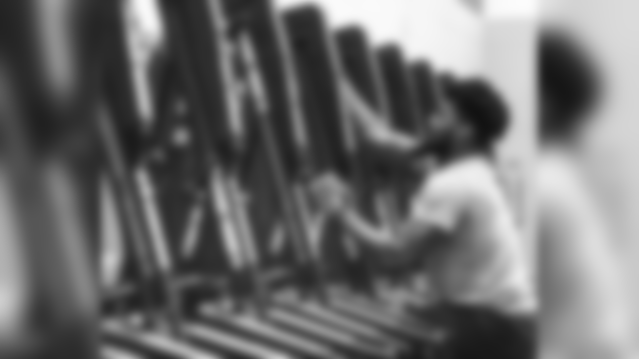 An image from the April 18, 2019 offseason practice in which Texans players lifted at NRG Stadium in Houston, TX.